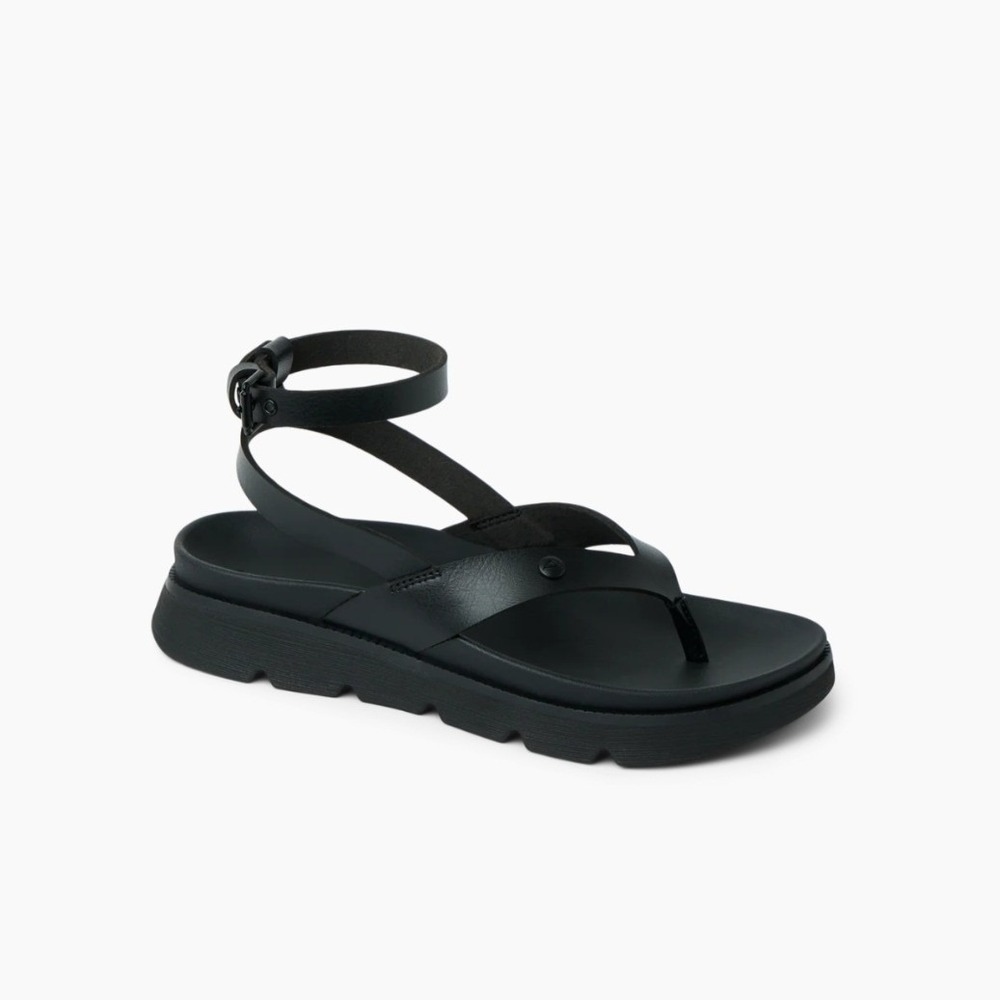 Reef Vista Lux Black Vegan Leather Platform Ankle Strap Sandals Women's 11 NEW